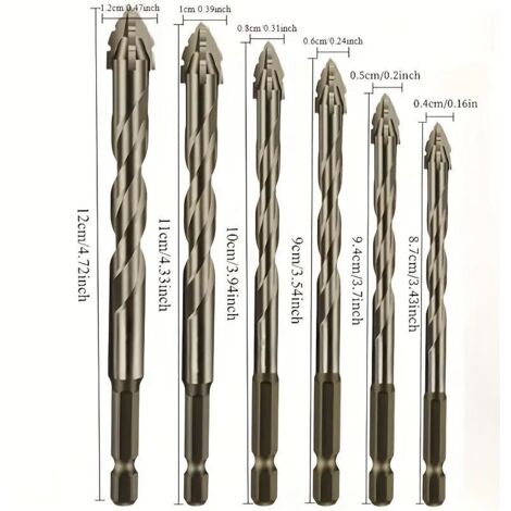 Nueva broca excéntrica de cuatro ranuras con dientes de sierra, broca con revestimiento de titanio, juego de brocas de varias piezas (4/5/6/8/10/12 mm).