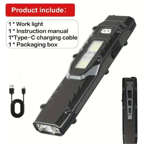 Nueva linterna de trabajo portátil ultradelgada con pantalla digital, linterna táctica de alta intensidad con tres fuentes para acampar al aire libre.