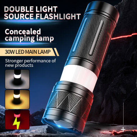 Nueva linterna láser blanca de largo alcance con gancho, zoom, luz para acampar, linterna de exterior de alta potencia.