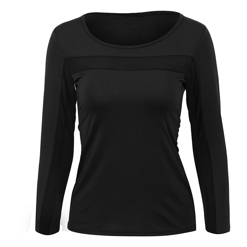 

Nueva moda mujer manga larga camiseta malla insertar camisetas camisetas casuales,Negro, M