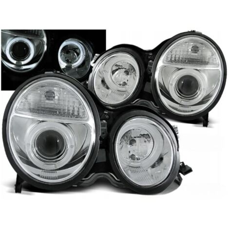 Nuevas lámparas de faros delanteros para Mercedes Clase E W210 de 1999 a 2002 con anillos LED