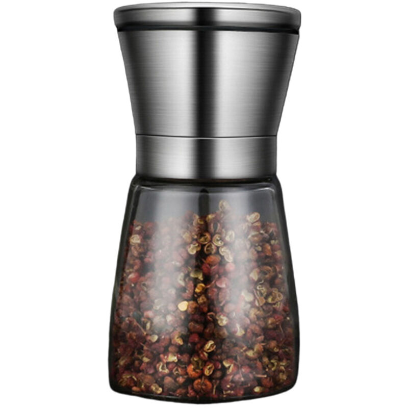 

Nuevo Molinillo de pimienta de acero inoxidable 304 Molino de vidrio manual Pimienta negra en polvo Pretzels de flores Botella de saborizante de cafe