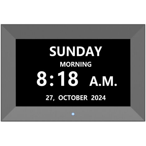 Nuevo reloj digital negro de 7 pulgadas con soporte para tarjeta SD, reproducción de vídeo, visualización de calendario, configuración de alarma y funciones de recordatorio.