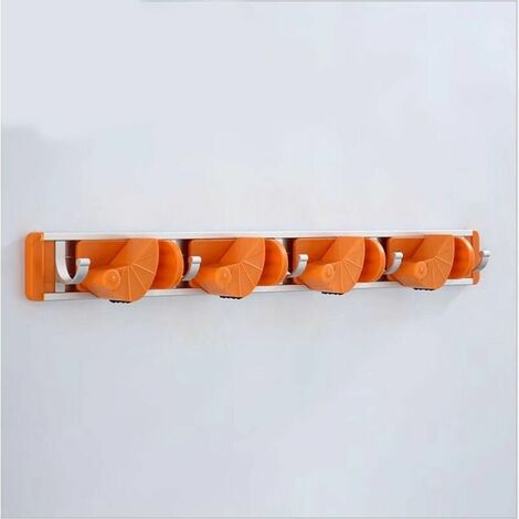 Nuevo soporte de escoba multifunción montado en la pared, soporte de almacenamiento de gancho para fregona con 4 ranuras móviles 5 ganchos móviles, estante de herramientas montado en la pared que ahor