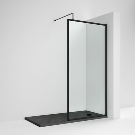 Nuie 1000mm x 1850mm Full Outer Frame Wetroom Shower Screen with Matt Black Support Bar - WRFBP1810