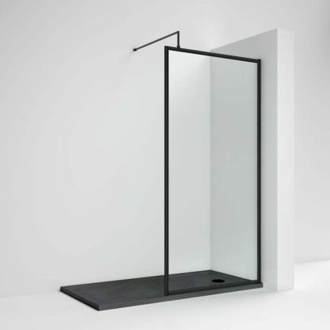 Nuie 1100mm x 1850mm Full Outer Frame Wetroom Shower Screen with Matt Black Support Bar - WRFBP1811