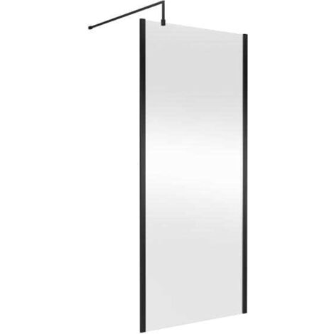 Nuie 900mm x 1850mm Outer Framed Wetroom Shower Screen with Matt Black Support Bar - WRSCOBP90