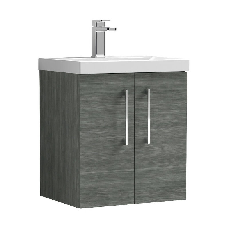 Arno Anthracite 500mm Wall Hung 2 Door Vanity Unit with 40mm Profile Basin - ARN521A - Anthracite - Nuie