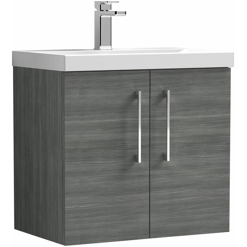 Arno Wall Hung 2-Door Vanity Unit with Basin-1 600mm Wide - Anthracite Woodgrain - Nuie