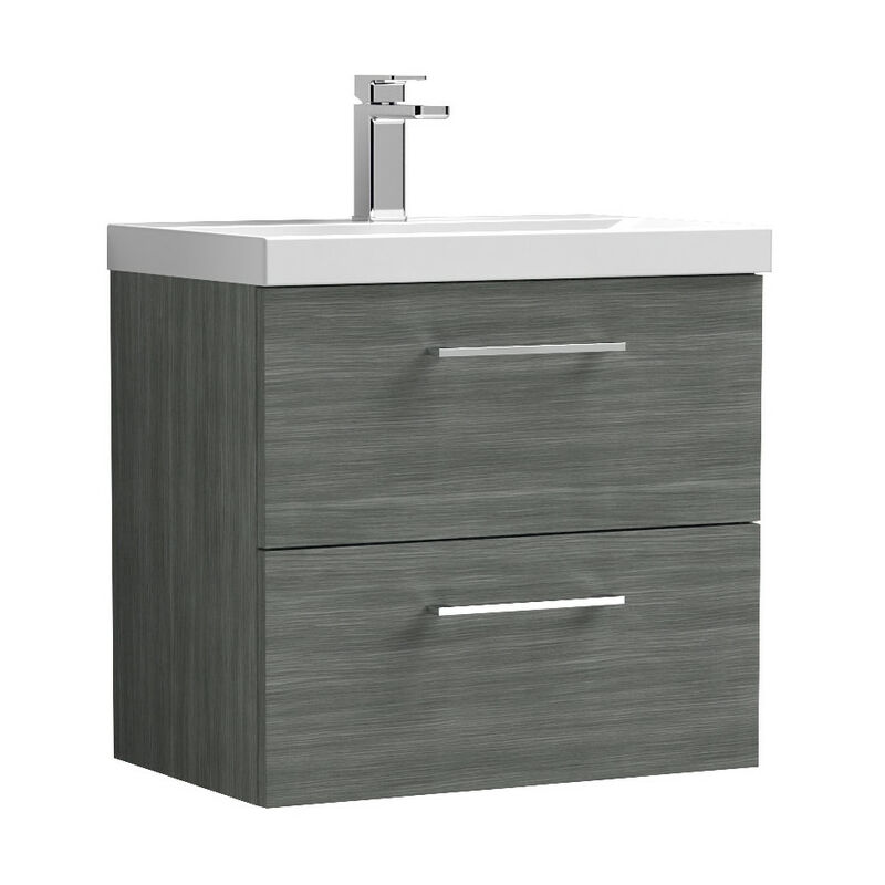 Arno Anthracite 600mm Wall Hung 2 Drawer Vanity Unit with 40mm Profile Basin - ARN524A - Anthracite - Nuie