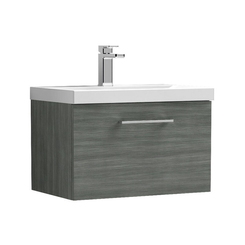 Arno Anthracite 600mm Wall Hung Single Drawer Vanity Unit with 40mm Profile Basin - ARN522A - Anthracite - Nuie