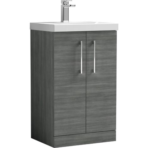 Nuie Arno Anthracite Woodgrain 500mm 2 Door Vanity Unit and Mid Edge Ceramic Basin - ARN501A