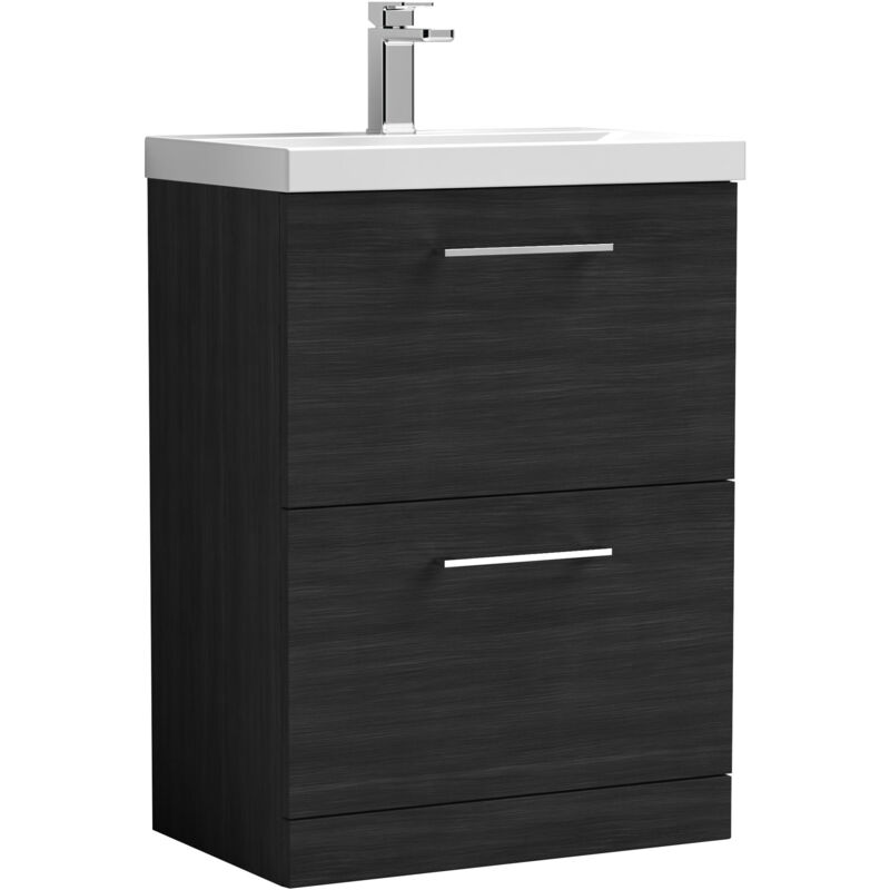 Arno Floor Standing 2-Drawer Vanity Unit with Basin-1 600mm Wide - Black Woodgrain - Nuie
