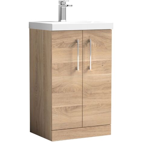 Nuie Arno Floor Standing 2-Door Vanity Unit with Basin 1 500mm Wide - Bleached Oak