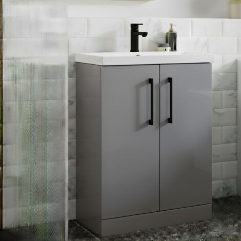 Nuie Arno Floor Standing 2-Door Vanity Unit with Basin-1 500mm Wide - Satin Grey