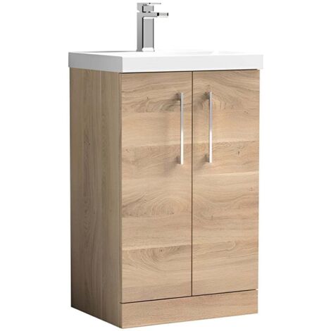 Nuie Arno Floor Standing 2-Door Vanity Unit with Basin-3 500mm Wide - Bleached Oak