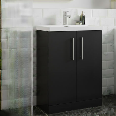 Nuie Arno Floor Standing 2-Door Vanity Unit with Basin-3 500mm Wide - Satin Anthracite