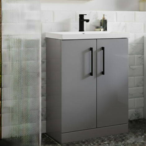 Nuie Arno Floor Standing 2-Door Vanity Unit with Basin-3 500mm Wide - Satin Grey