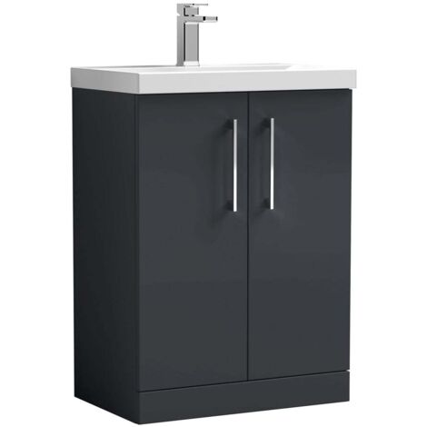 Nuie Arno Floor Standing 2-Door Vanity Unit with Basin-3 600mm Wide - Satin Anthracite