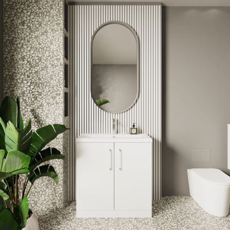 Nuie Arno Floor Standing 2-Door Vanity Unit with Basin-4 800mm Wide - Gloss White