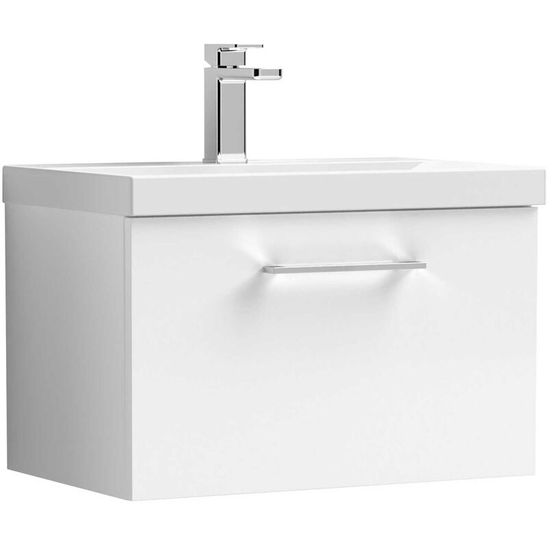 Arno Wall Hung 1-Drawer Vanity Unit with Basin-1 600mm Wide - Gloss White - Nuie
