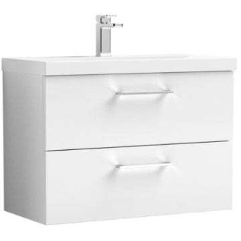 Nuie Arno Gloss White 800mm Wall Hung 2 Drawer Vanity Unit and Mid Edge Ceramic Basin - ARN126D