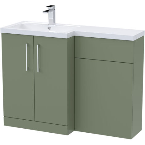 Nuie Arno LH Combination Unit with L-Shape Basin 1100mm Wide - Satin Green