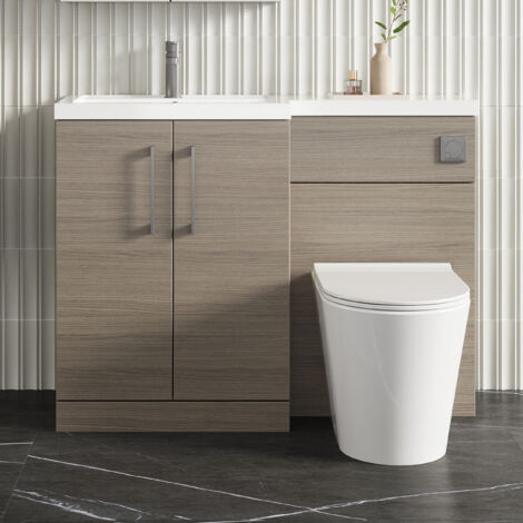 Nuie Arno LH Combination Unit with L-Shape Basin 1100mm Wide - Solace Oak