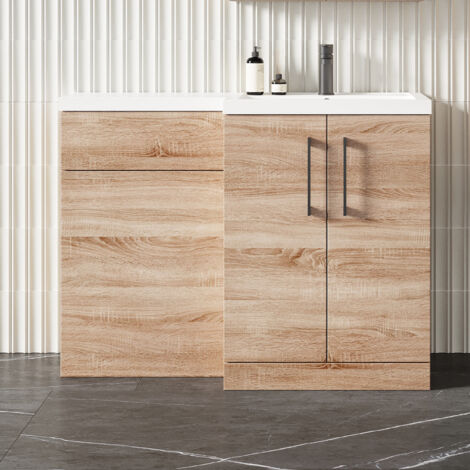 Nuie Arno RH Combination Unit with L-Shape Basin 1100mm Wide - Bleached Oak