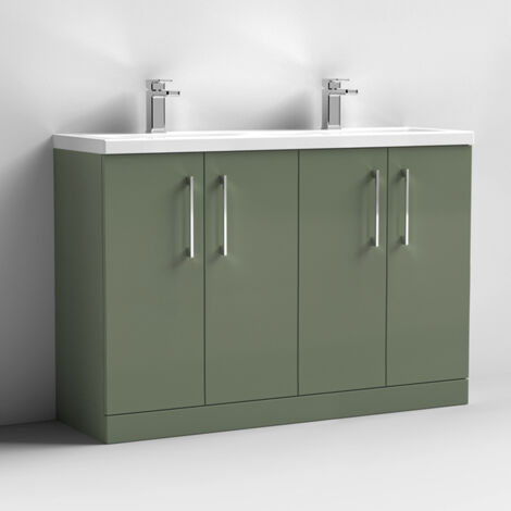 Nuie Arno Satin Green 1200mm 4 Door Vanity Unit with Double Ceramic Basins - ARN803F