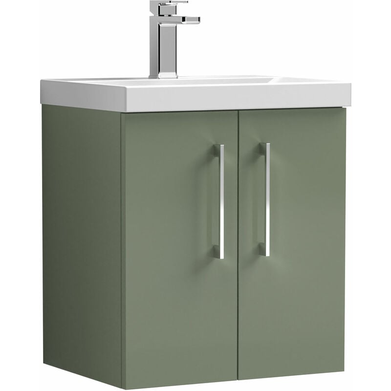 Arno Wall Hung 2-Door Vanity Unit with Basin-1 500mm Wide - Satin Reed Green - Nuie