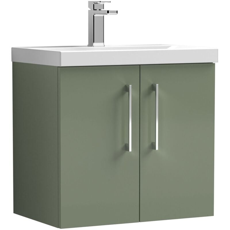 Arno Wall Hung 2-Door Vanity Unit with Basin-1 600mm Wide - Satin Reed Green - Nuie