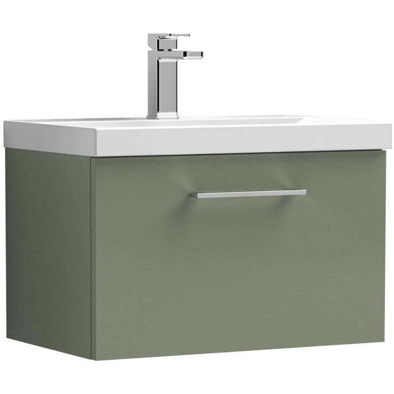 Arno Wall Hung 1-Drawer Vanity Unit with Basin-1 600mm Wide - Satin Reed Green - Nuie
