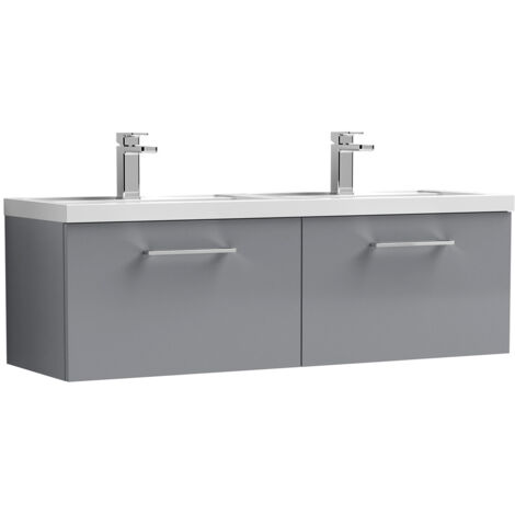 Nuie Arno Satin Grey 1200mm Wall Hung 2 Drawer Vanity Unit and Double Polymarble Basins - ARN2222C