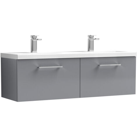 Nuie Arno Satin Grey 1200mm Wall Hung 2 Drawer Vanity Unit with Double Ceramic Basins - ARN2222F