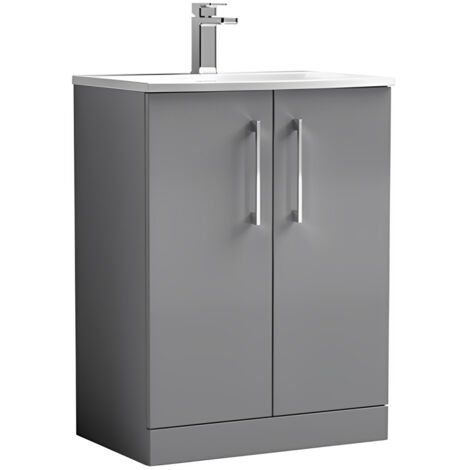 Nuie Arno Satin Grey 600mm 2 Door Vanity Unit and Curved Ceramic Basin - ARN2203G