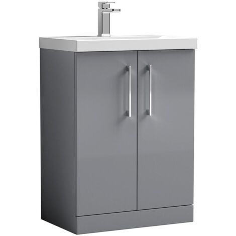 Nuie Arno Satin Grey 600mm 2 Door Vanity Unit and Mid Edge Ceramic Basin - ARN2203A