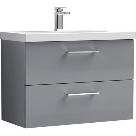Nuie Arno Satin Grey 800mm Wall Hung 2 Drawer Vanity Unit and Mid Edge Ceramic Basin - ARN2226A