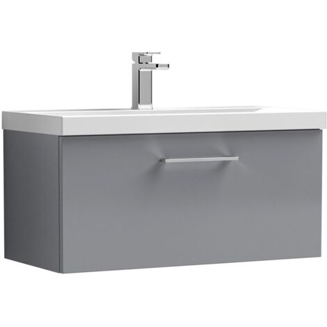 Nuie Arno Satin Grey 800mm Wall Hung Single Drawer Vanity Unit and Mid Edge Ceramic Basin - ARN2225A