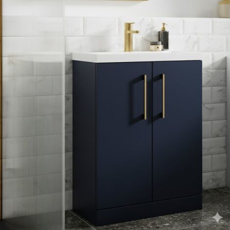 Nuie Arno Satin Midnight Blue 500mm 2 Door Vanity Unit and Curved Ceramic Basin - ARN2901G