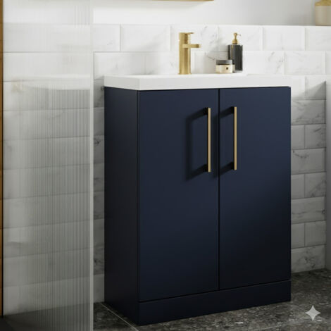 Nuie Arno Satin Midnight Blue 500mm 2 Door Vanity Unit and Mid Edge Ceramic Basin - ARN2901A