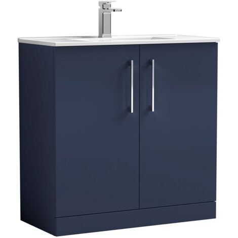Nuie Arno Satin Midnight Blue 800mm 2 Door Vanity Unit and Minimalist Ceramic Basin - ARN2905B