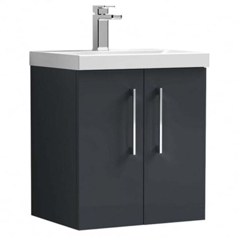 Nuie Arno Satin Soft Black 500mm Wall Hung 2 Door Vanity Unit and Mid Edge Ceramic Basin - ARN1421A