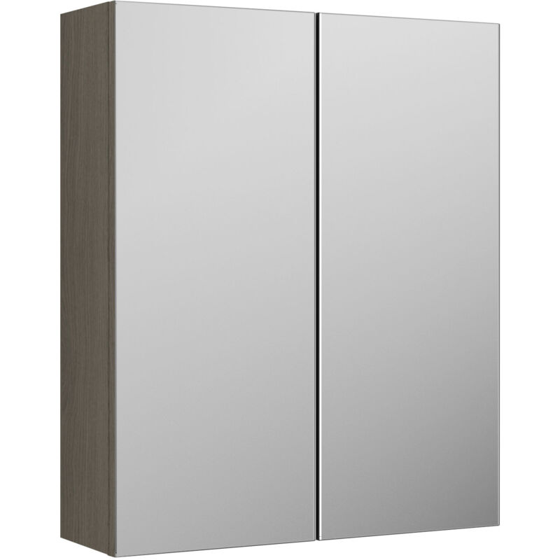 Arno Mirrored Bathroom Cabinet (50/50) 715mm h x 600mm w - Solace Oak Woodgrain - Nuie