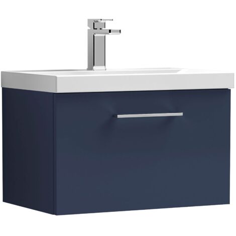 Nuie Arno Wall Hung 1-Drawer Vanity Unit with Basin-1 600mm Wide - Midnight Blue