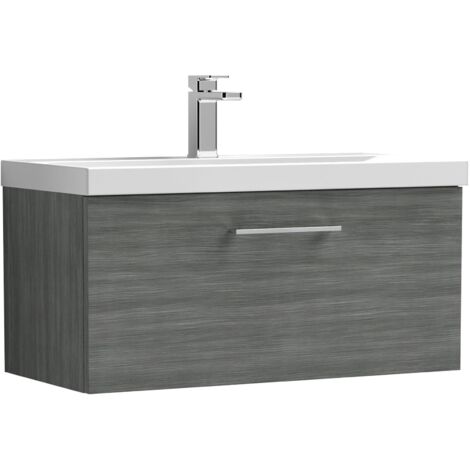 Nuie Arno Wall Hung 1-Drawer Vanity Unit with Basin-1 800mm Wide - Anthracite Woodgrain