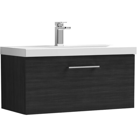 Nuie Arno Wall Hung 1-Drawer Vanity Unit with Basin-1 800mm Wide - Black Woodgrain