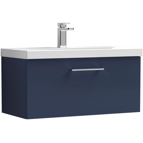 Nuie Arno Wall Hung 1-Drawer Vanity Unit with Basin-1 800mm Wide - Midnight Blue