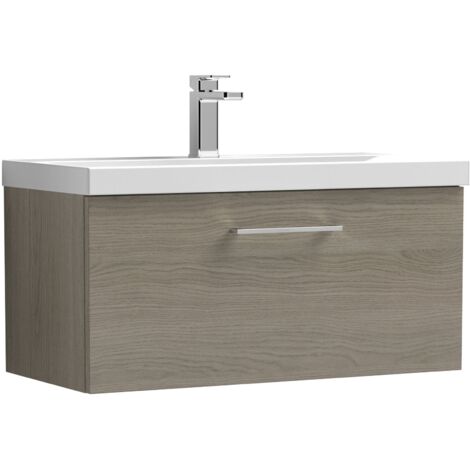 Nuie Arno Wall Hung 1-Drawer Vanity Unit with Basin-1 800mm Wide - Solace Oak Woodgrain