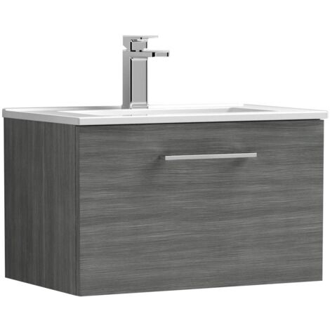 Nuie Arno Wall Hung 1-Drawer Vanity Unit with Basin-2 600mm Wide - Anthracite Woodgrain